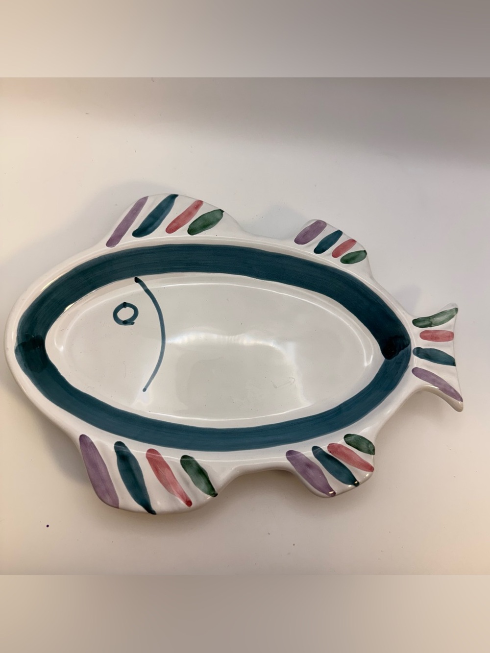 VTG Italian Caleca Fish Dish / Plate Hand Painted Colorful Made In Italy 9.5”